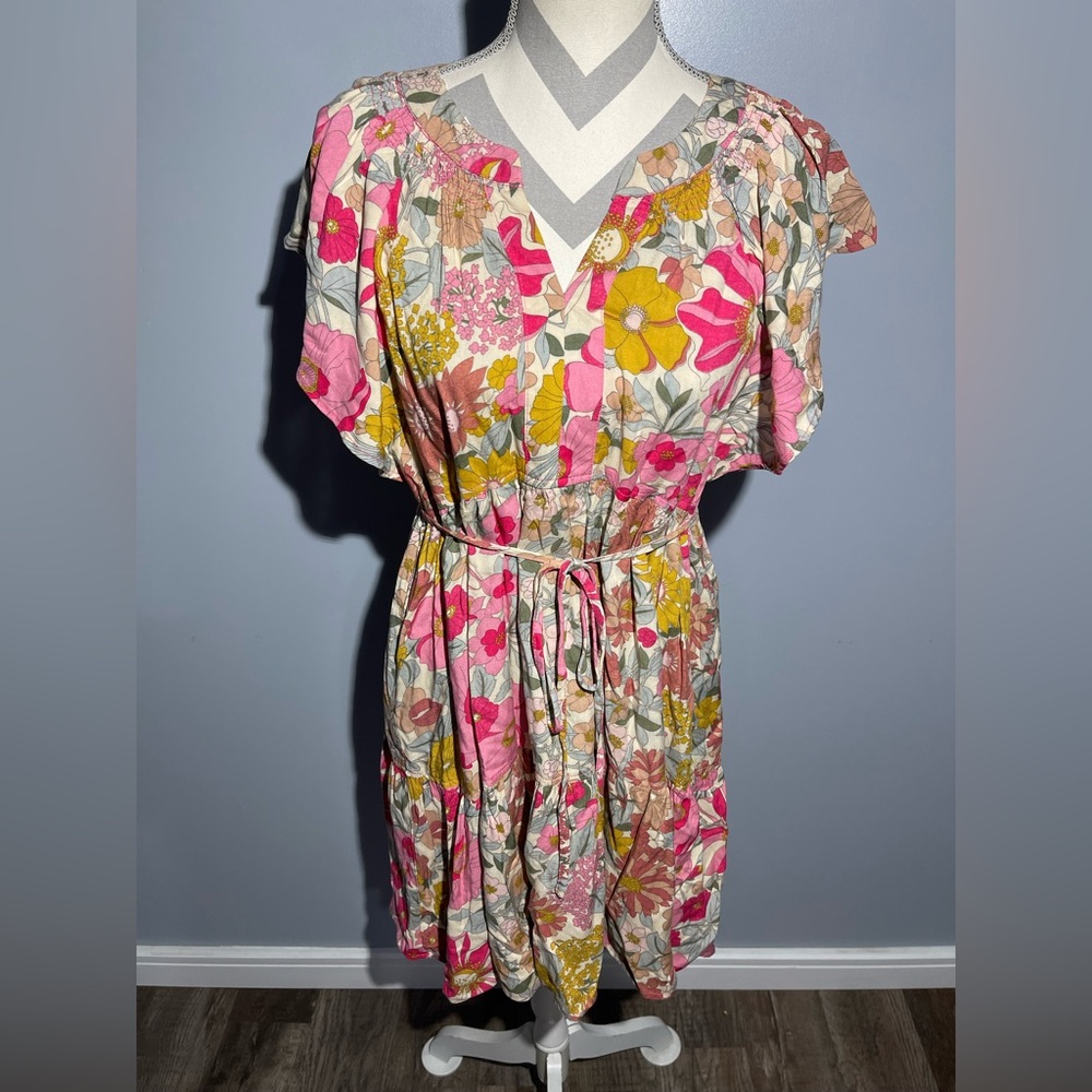 Umgee Pink and Yellow Floral Midi Dress